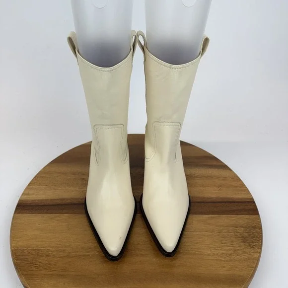 New Womens Staud June Boot In Leather Ivory Western Cowboy Boots Size 40 NWOB - Picture 4 of 8